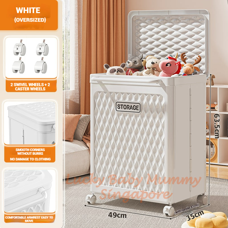 Free Installation Toys Storage Box with Lid & Movable Laundry Basket Plush Doll Organizer For Kids