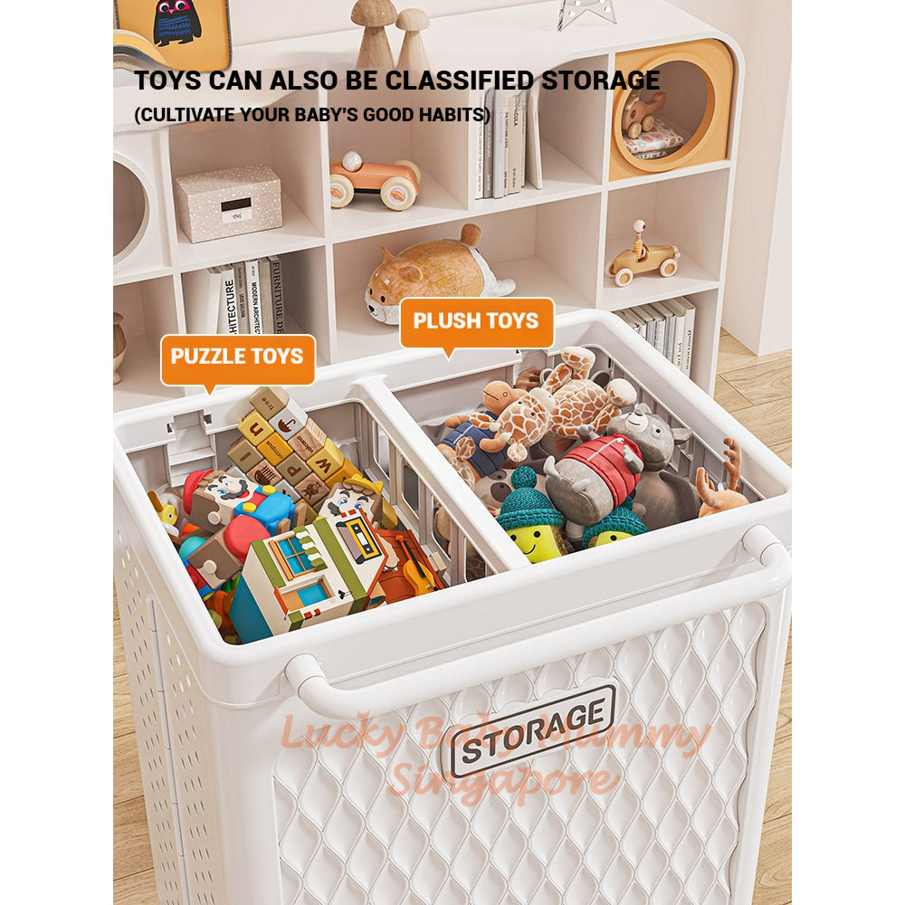 Free Installation Toys Storage Box with Lid & Movable Laundry Basket Plush Doll Organizer For Kids