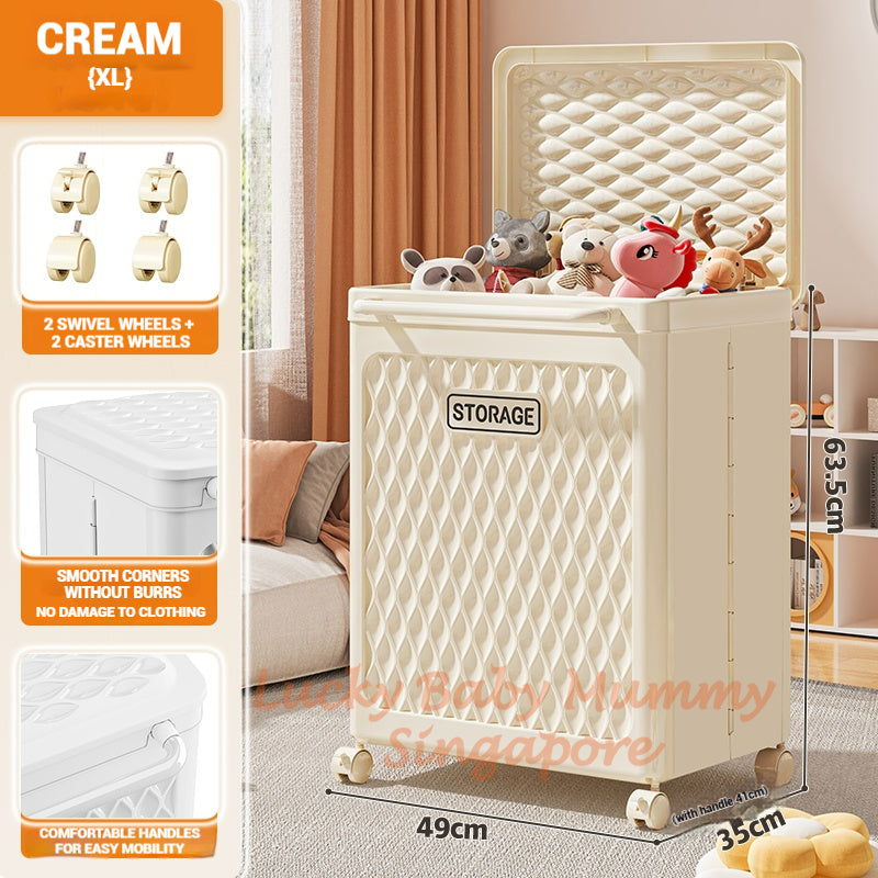 Free Installation Toys Storage Box with Lid & Movable Laundry Basket Plush Doll Organizer For Kids