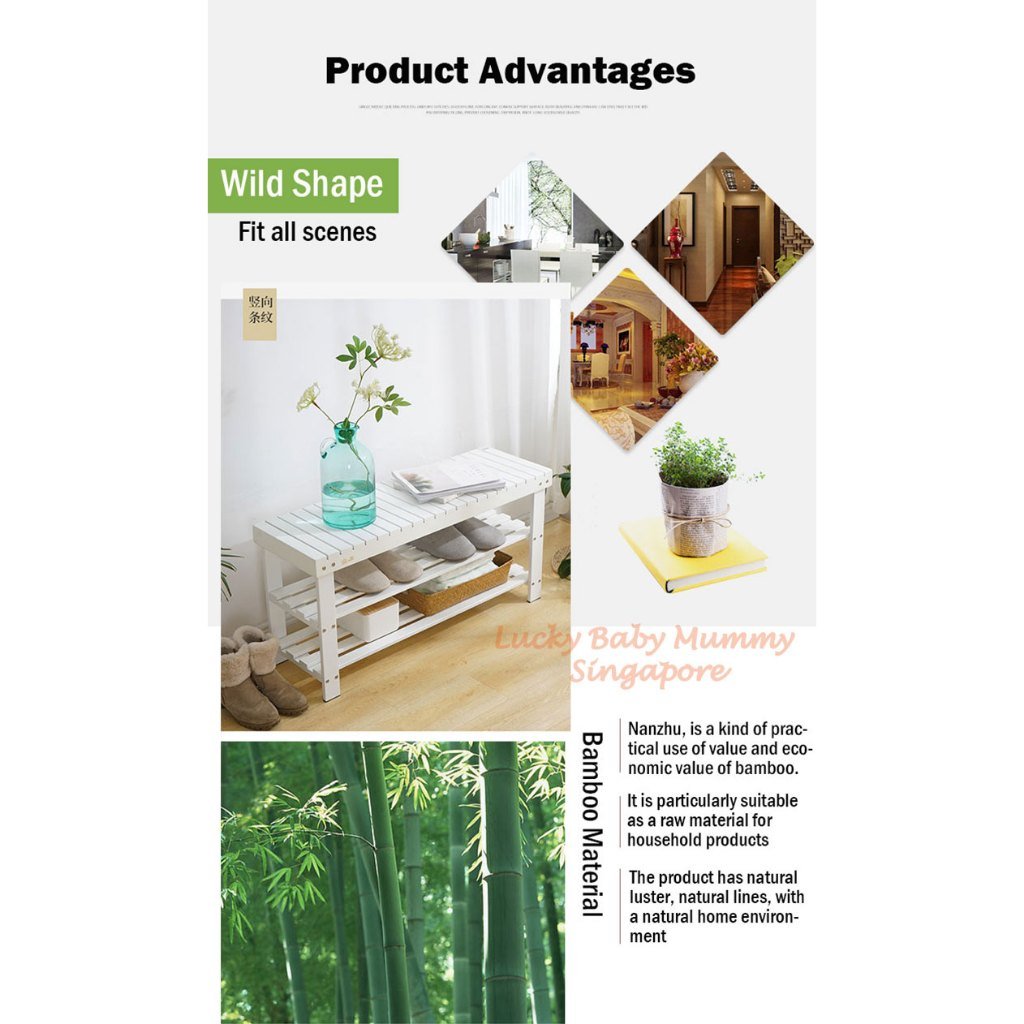 White Bamboo Shoe Bench