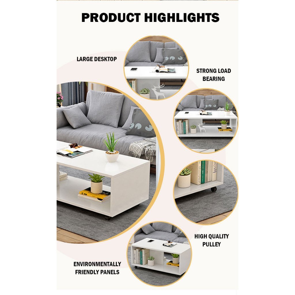 Movable Coffee Table with Wheels