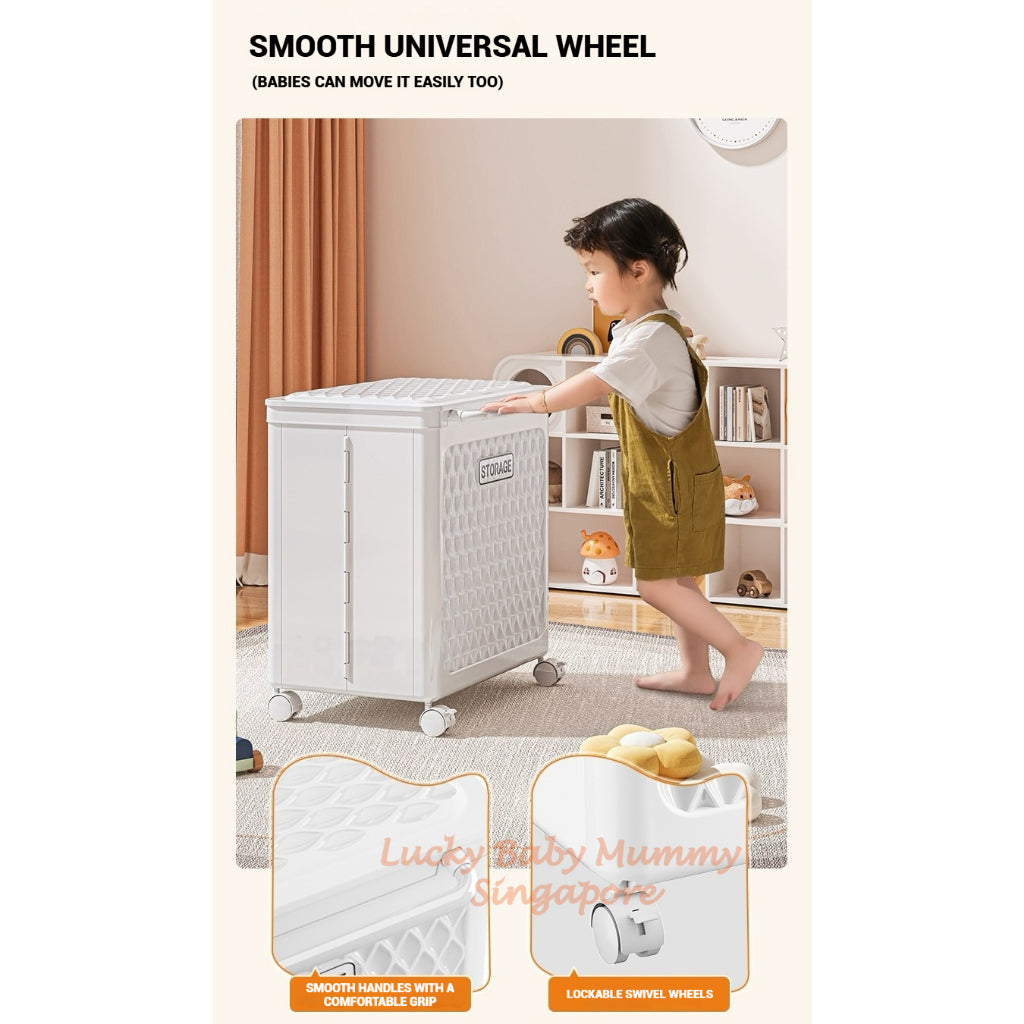 Free Installation Toys Storage Box with Lid & Movable Laundry Basket Plush Doll Organizer For Kids