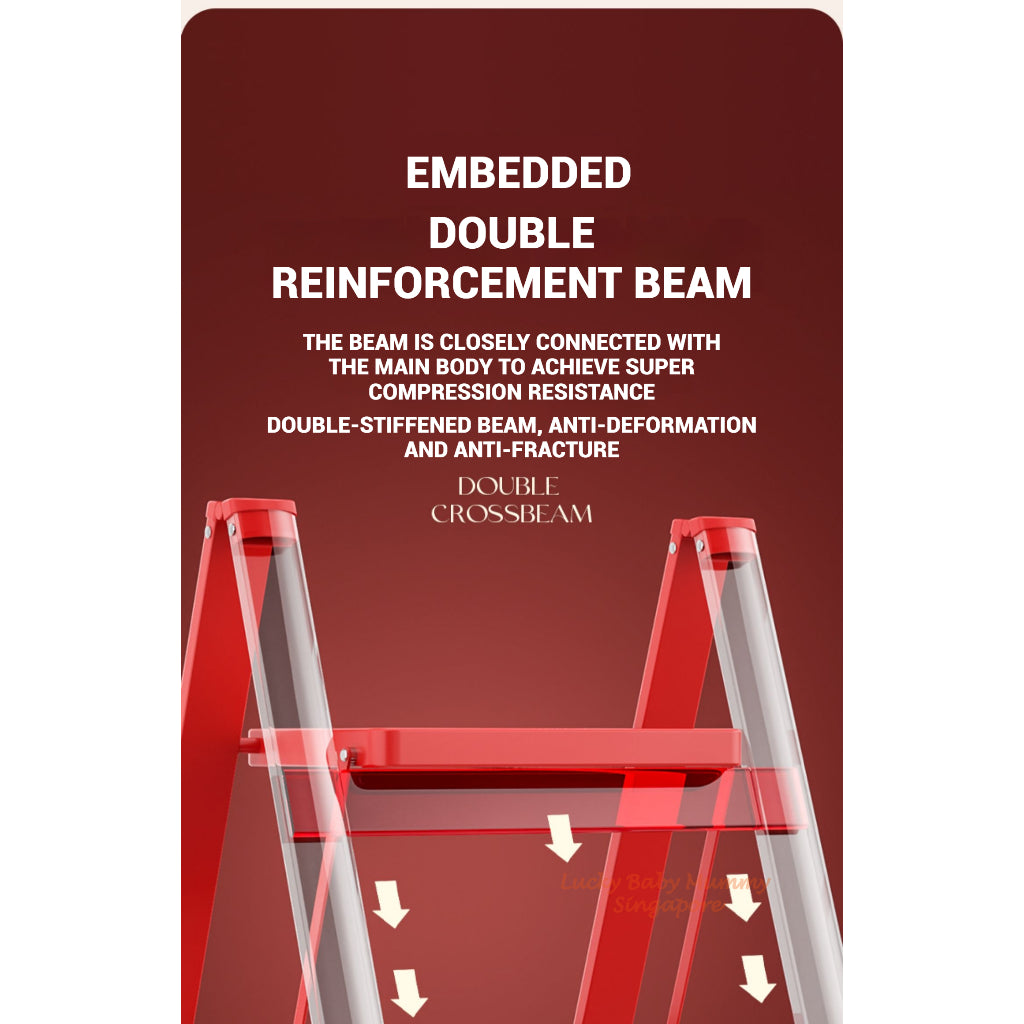 Red Folding Ladder / Lightweight Carbon Steel Ladder / Anti-Slip Lightweight Home Ladder