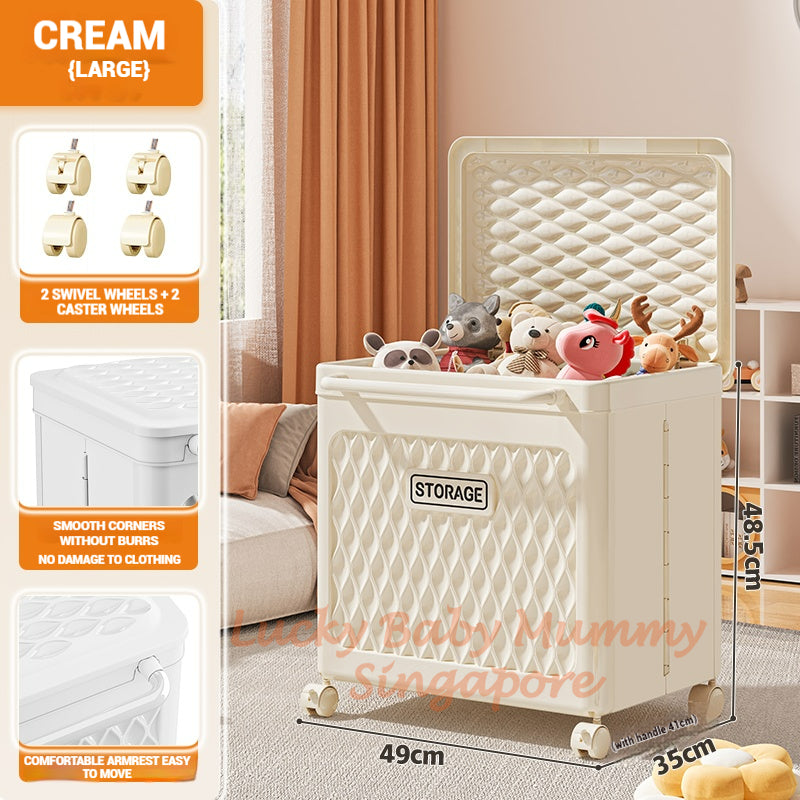 Free Installation Toys Storage Box with Lid & Movable Laundry Basket Plush Doll Organizer For Kids