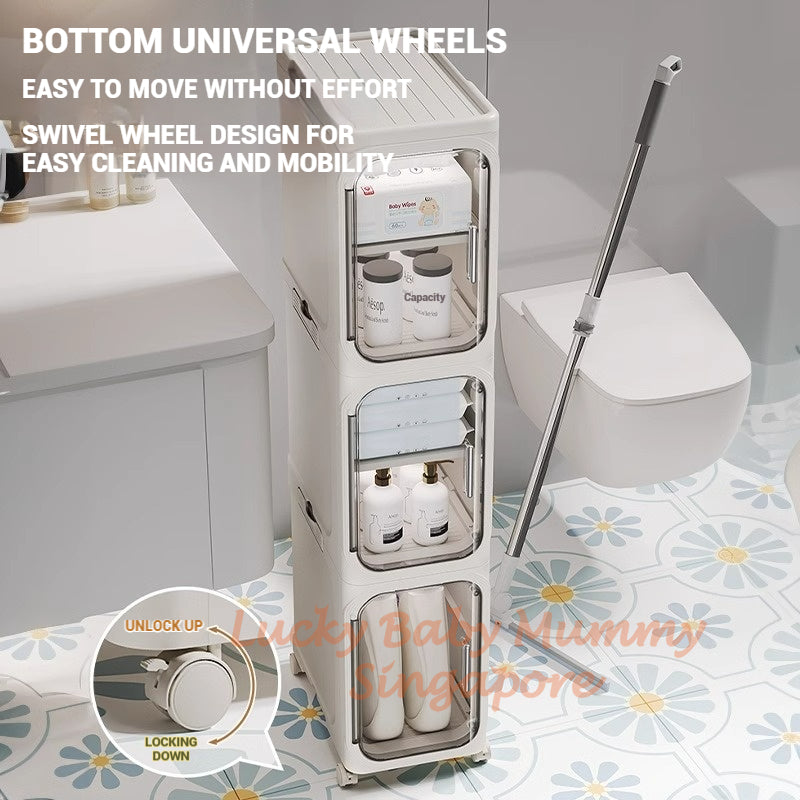 Narrow Space Multi-Layer Storage Cabinet, Compact Organizer for Bathroom, Kitchen, Laundry Room