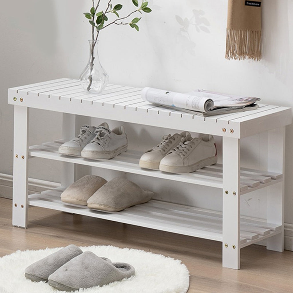 White Bamboo Shoe Bench