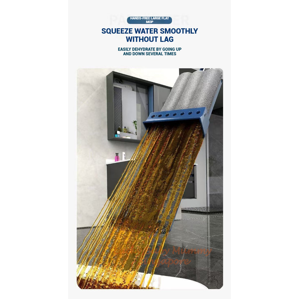 Hands-Free Flat Mop with Foldable Bucket Set/42cm Wide Mop Head/No Installation Needed