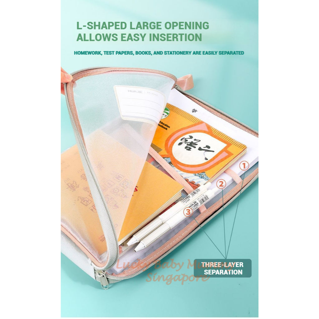 Large L-Shaped Transparent Mesh Book Pouch