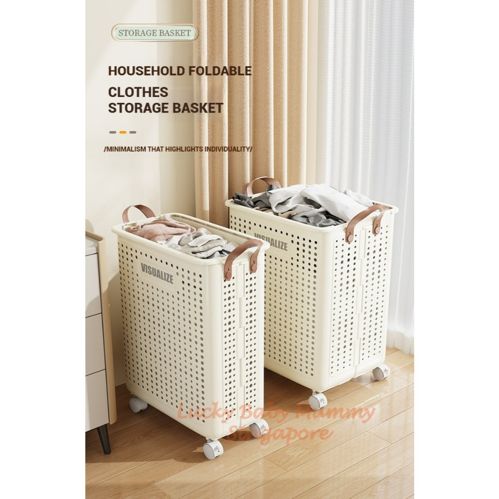 Foldable Laundry Basket With Leather Handles