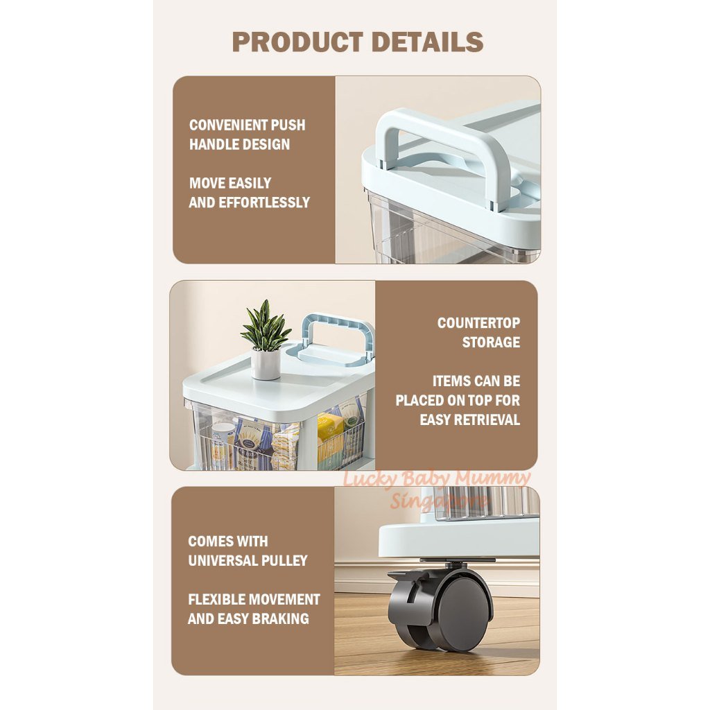 Storage Cart with Handle Wheels