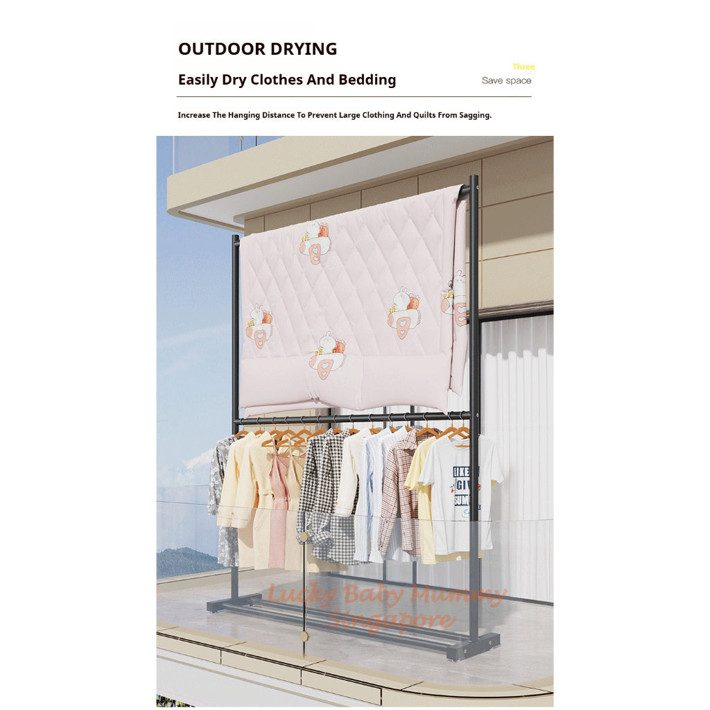Double Layer Clothes Drying Rack/Heavy Duty Stainless Steel With Wheel/Indoor Outdoor Laundry Stand
