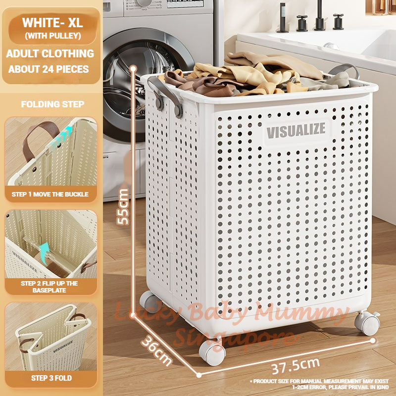 Foldable Laundry Basket With Leather Handles
