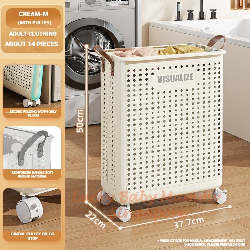 Foldable Laundry Basket With Leather Handles