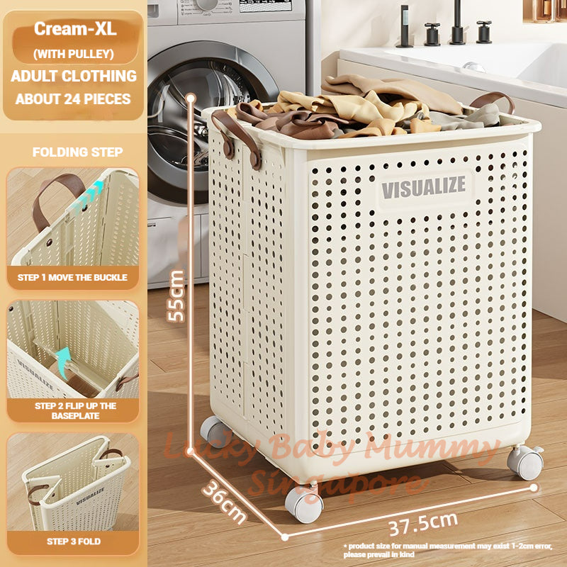 Foldable Laundry Basket With Leather Handles