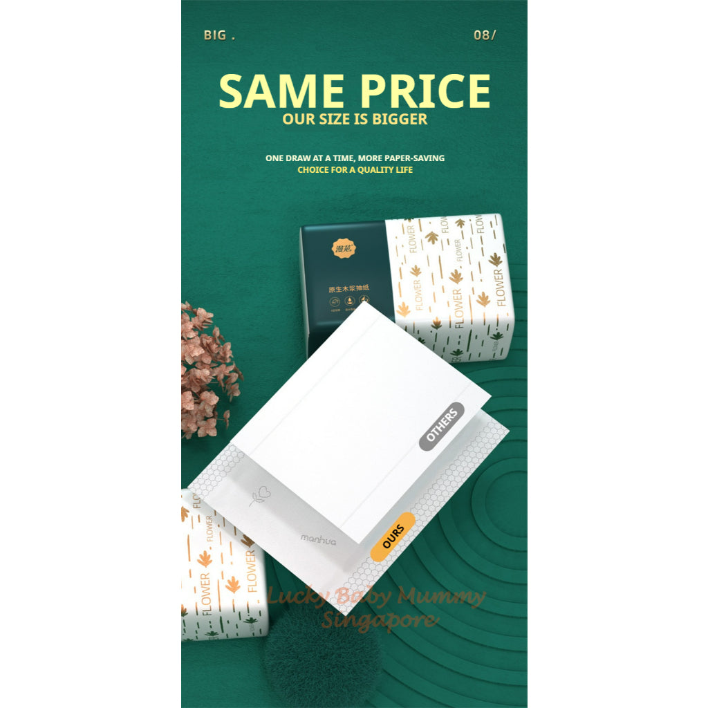 【24 Packs/ Box】ManHua Green Peacock 4-Ply 400 Sheets/Pack Thick Facial Drawing Tissues