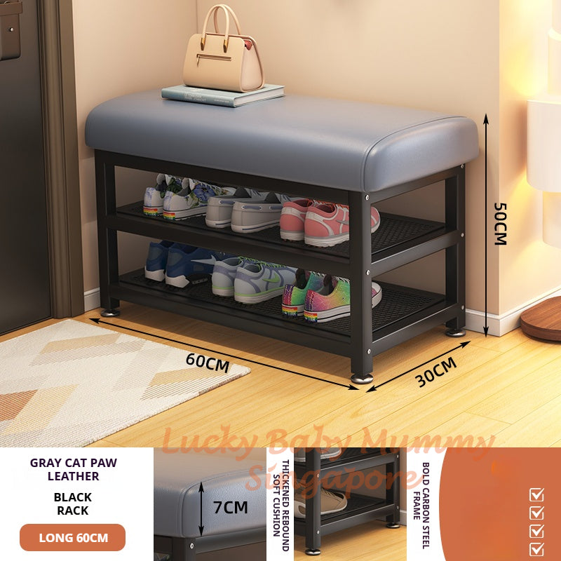Minimalist Shoe Storage Bench with PU Leather Cushion / Multi-Tier Rack / Entryway Stool Storage
