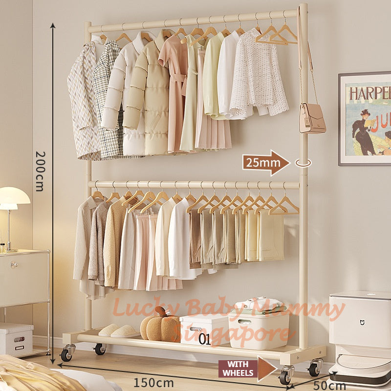Double Layer Clothes Drying Rack/Heavy Duty Stainless Steel With Wheel/Indoor Outdoor Laundry Stand