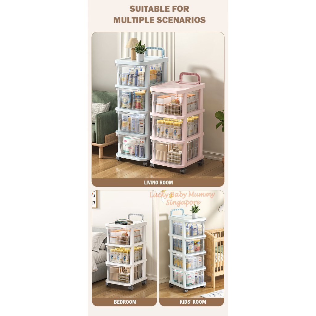 Storage Cart with Handle Wheels