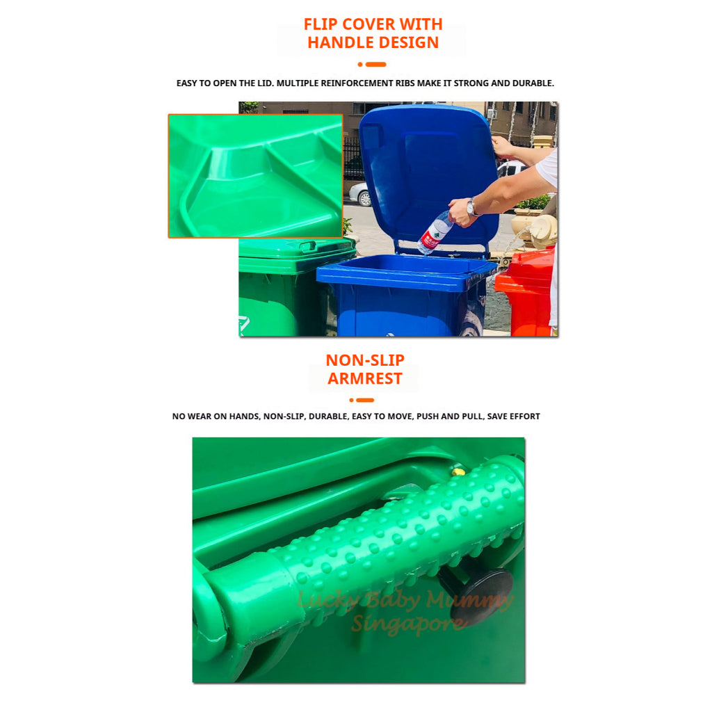 Large Outdoor Trash Bin with Wheels/100L,120L Dustbin for Waste Sorting, Recycling,Commercial Use