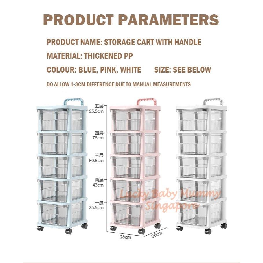 Storage Cart with Handle Wheels