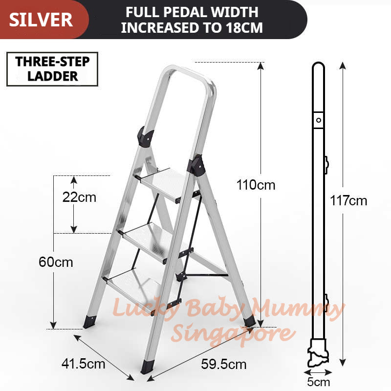 【 Silver Aluminum Ladder 】Heavy-Duty Aluminum Folding Ladder | Anti-Slip Pedal Step Ladder | Home & Industrial Use
