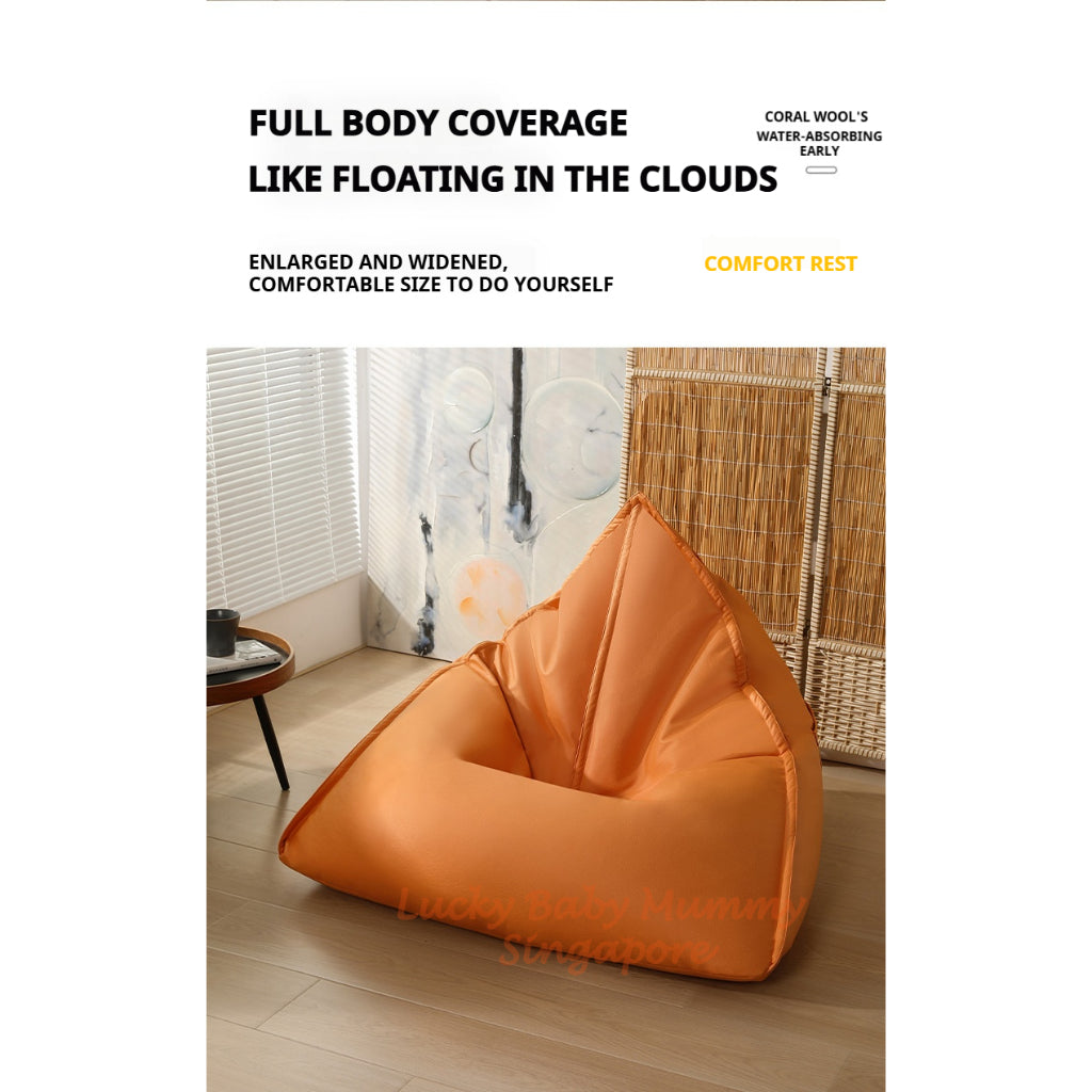 S10 Triangle Lazy Bean Bag Modern Sofa Chair – Lounger Seat for Living Room & Bedroom Waterproof PU Leather