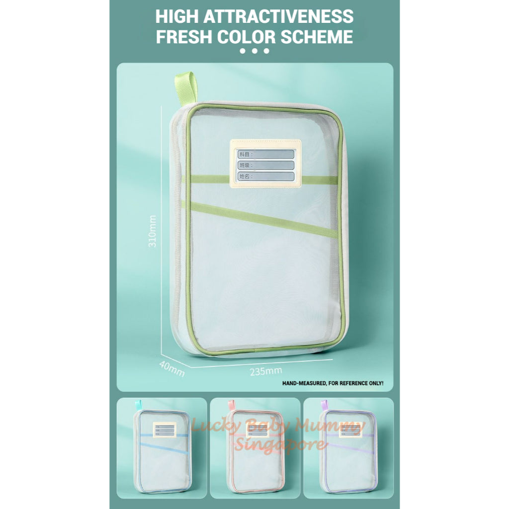 Large L-Shaped Transparent Mesh Book Pouch