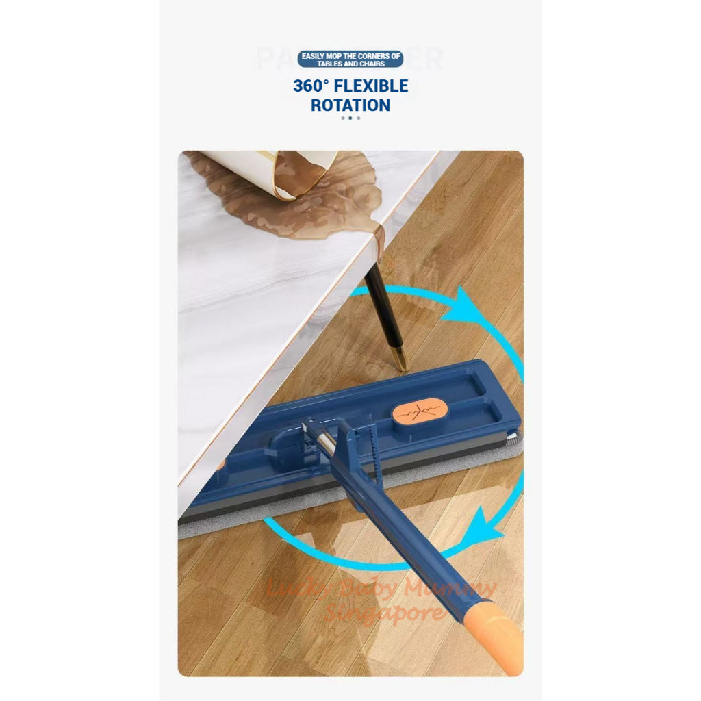 Hands-Free Flat Mop with Foldable Bucket Set/42cm Wide Mop Head/No Installation Needed