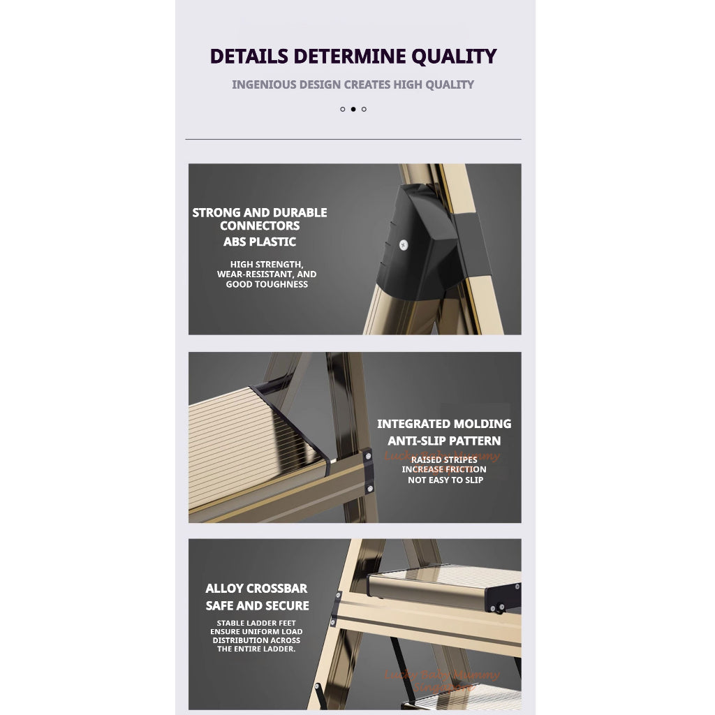 【 Silver Aluminum Ladder 】Heavy-Duty Aluminum Folding Ladder | Anti-Slip Pedal Step Ladder | Home & Industrial Use