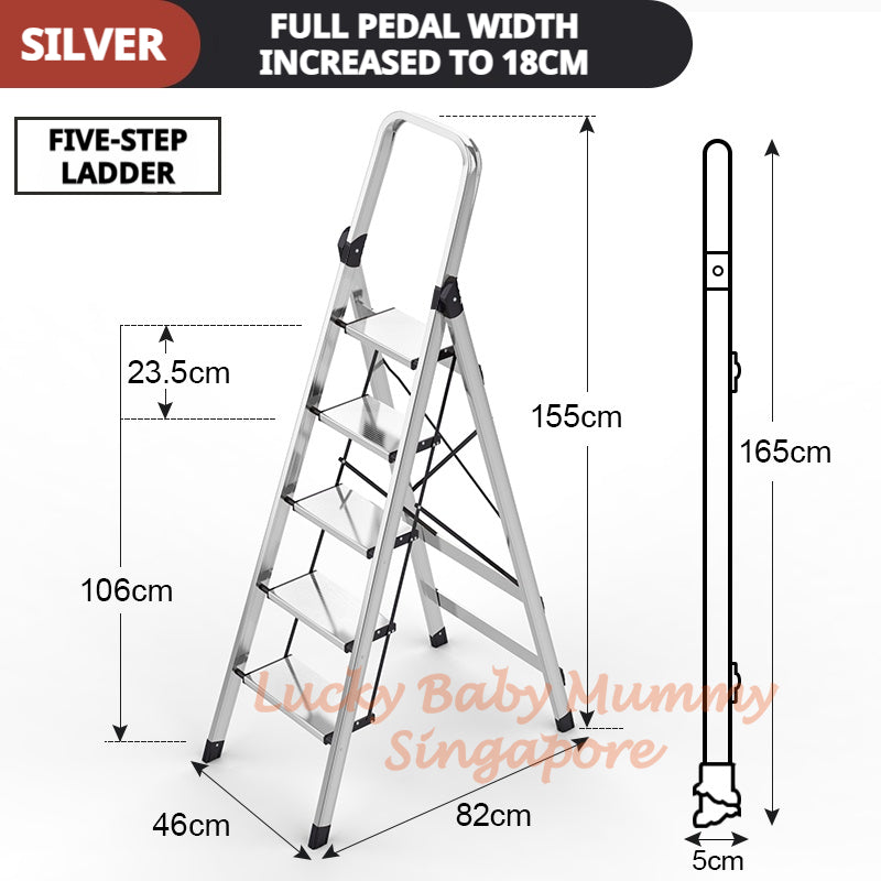 【 Silver Aluminum Ladder 】Heavy-Duty Aluminum Folding Ladder | Anti-Slip Pedal Step Ladder | Home & Industrial Use