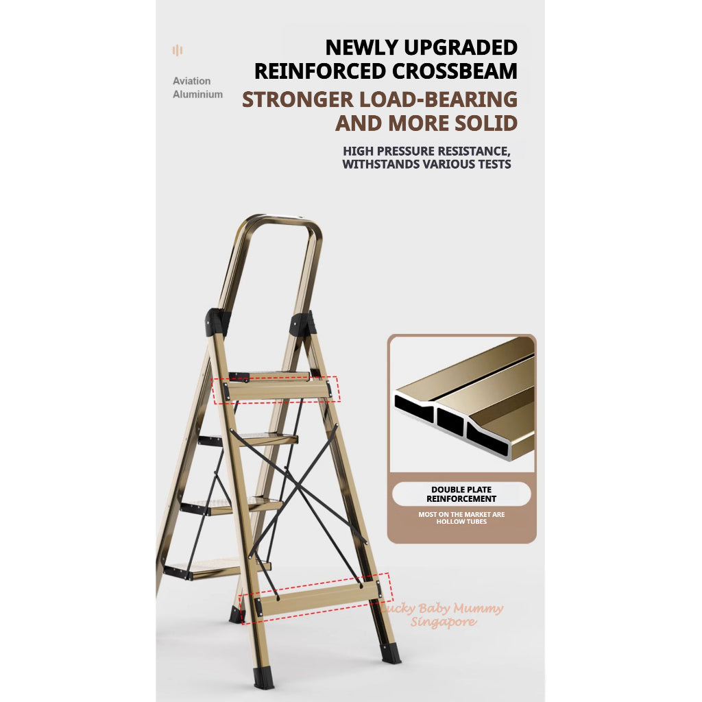 【 Silver Aluminum Ladder 】Heavy-Duty Aluminum Folding Ladder | Anti-Slip Pedal Step Ladder | Home & Industrial Use
