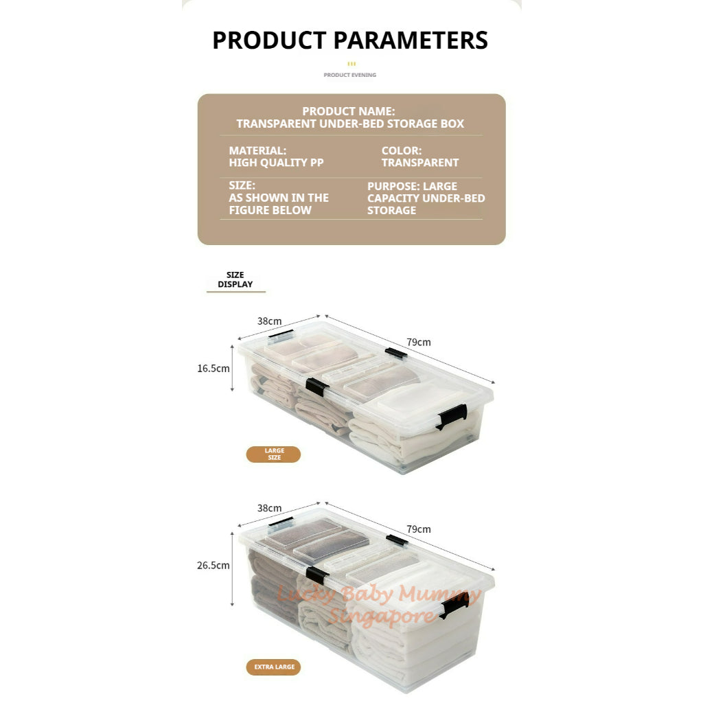 Transparent Underbed Storage Box with Wheels/Large Capacity Storage Box Dual-Open Lid