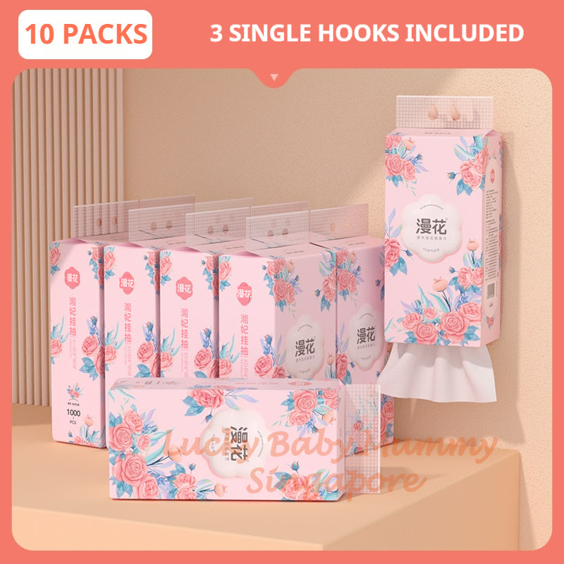 【10 Packs/Box】ManHua Pink Flower Hanging Paper Towel