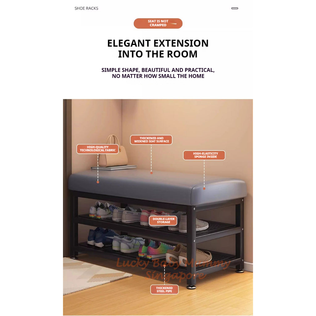 Minimalist Shoe Storage Bench with PU Leather Cushion / Multi-Tier Rack / Entryway Stool Storage
