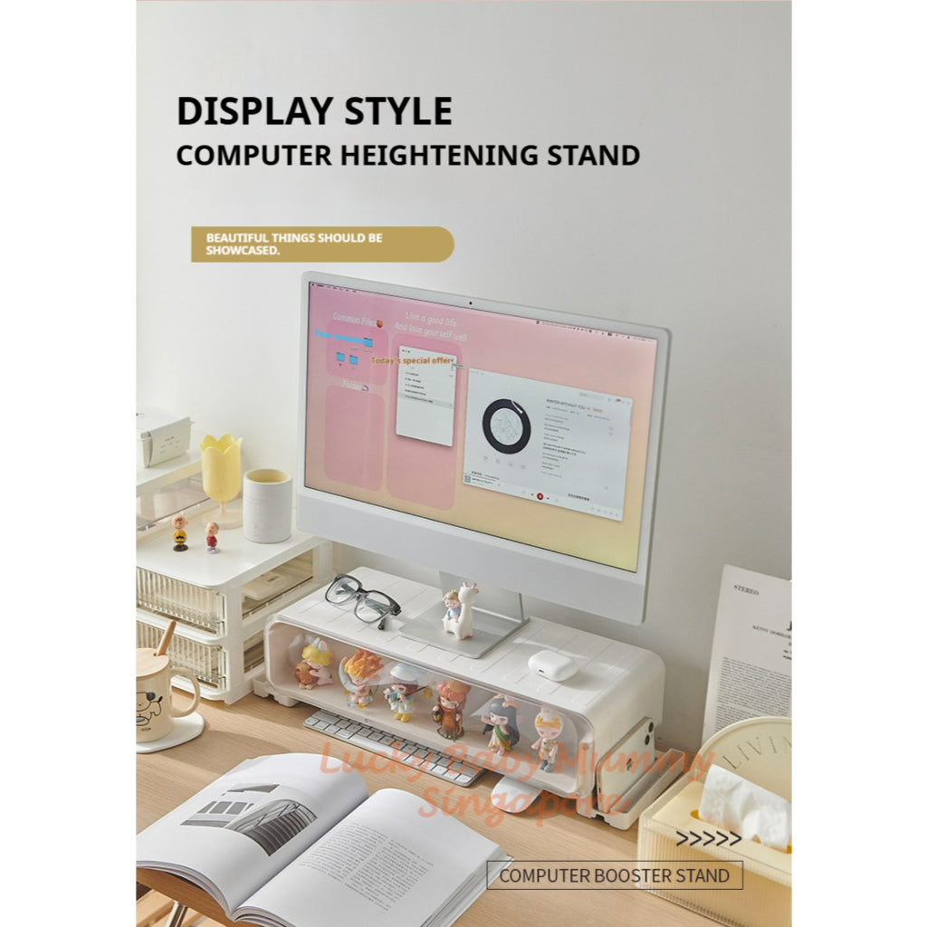 Monitor Heightening Stand with Drawer Storage/LED Display Blindbox Desktop Organizer Storage Rack