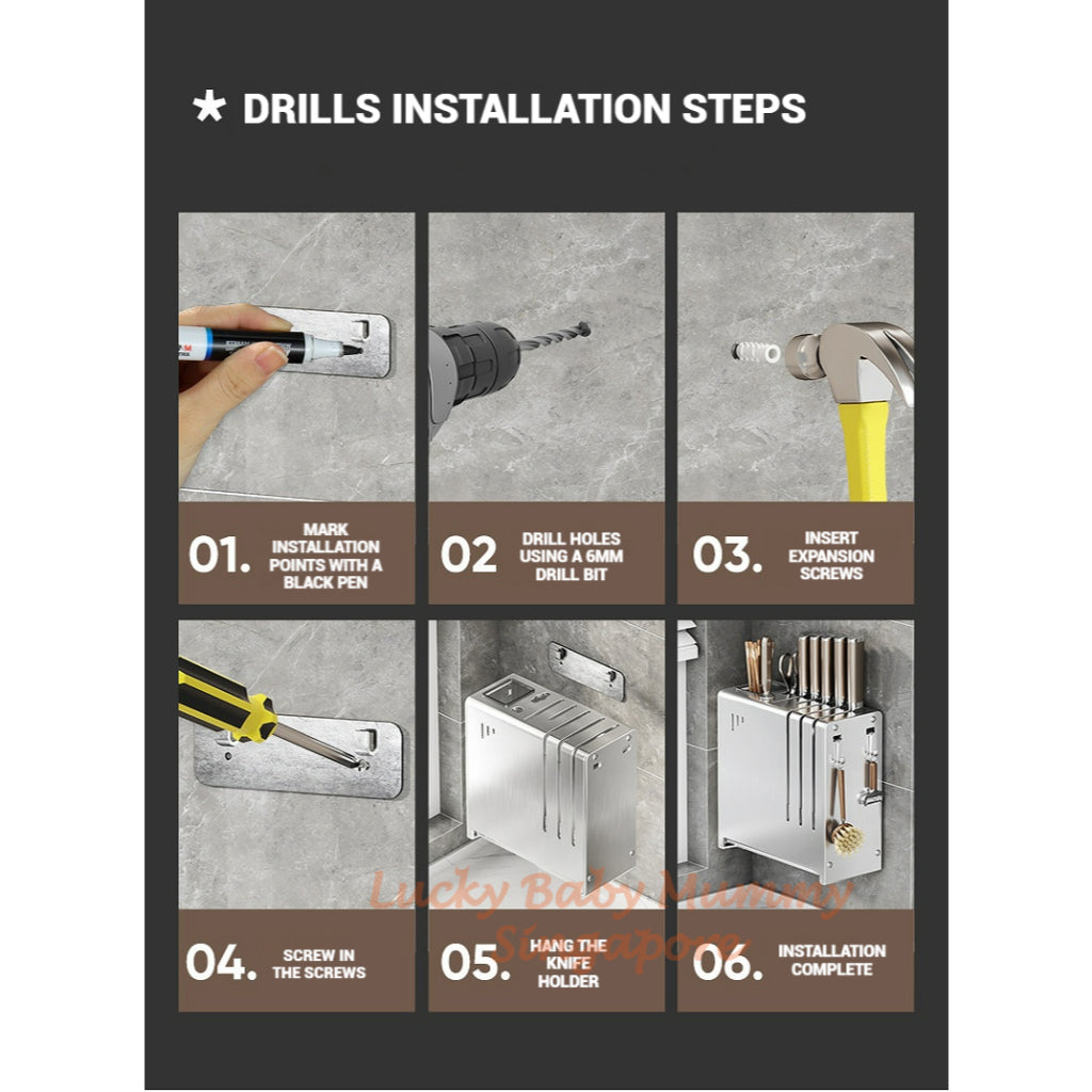 Wall-Mounted & Countertop Stainless Steel Knife Rack