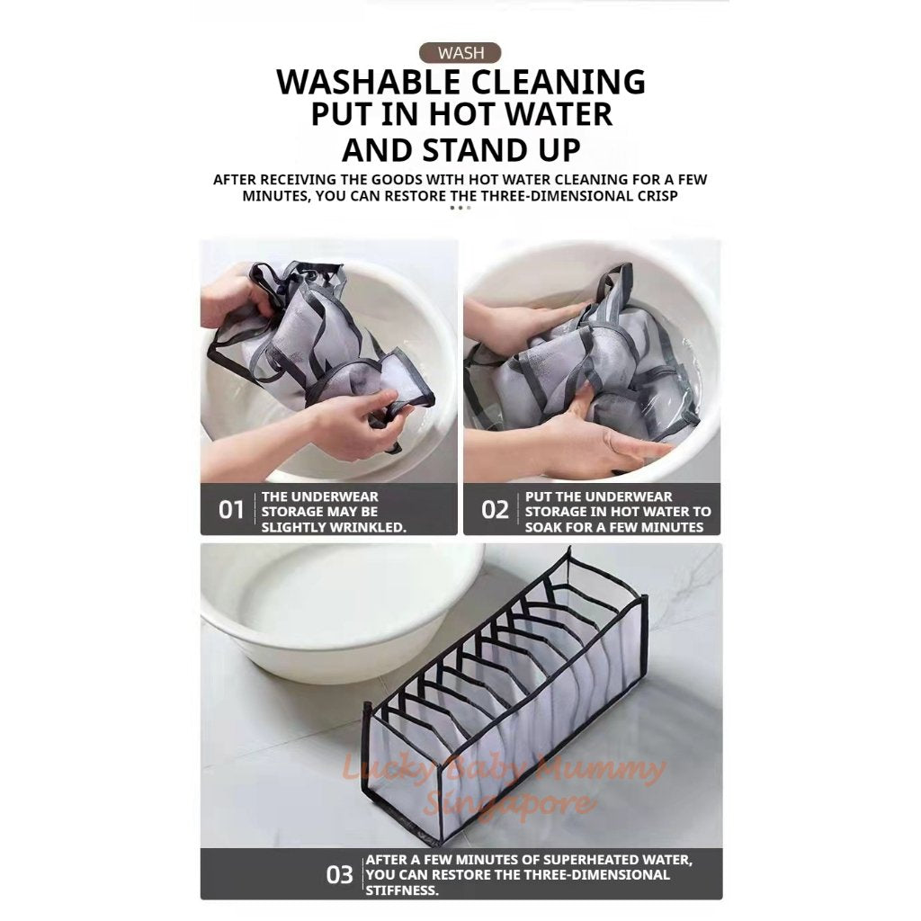 【3 Pcs Set】Underwear Bra Storage Bag/ Drawer & Wardrobe Organizer/ Foldable Drawer Storage Box 6/7/11 Slots