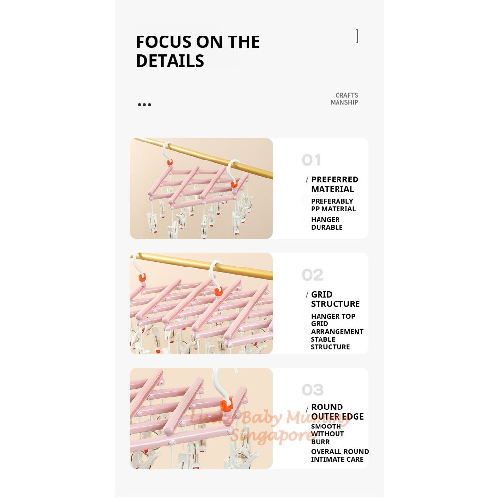 29 Clips Foldable Windproof Clothes Drying Plastic Rack / Plastic Sock Clips / Multi Clamp Clips Hanger