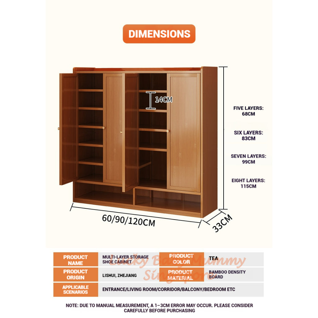 Shutter Door Bamboo Shoe Cabinet Dustproof/Multi-Layer Rack/Large Capacity for Doorway&Hallway