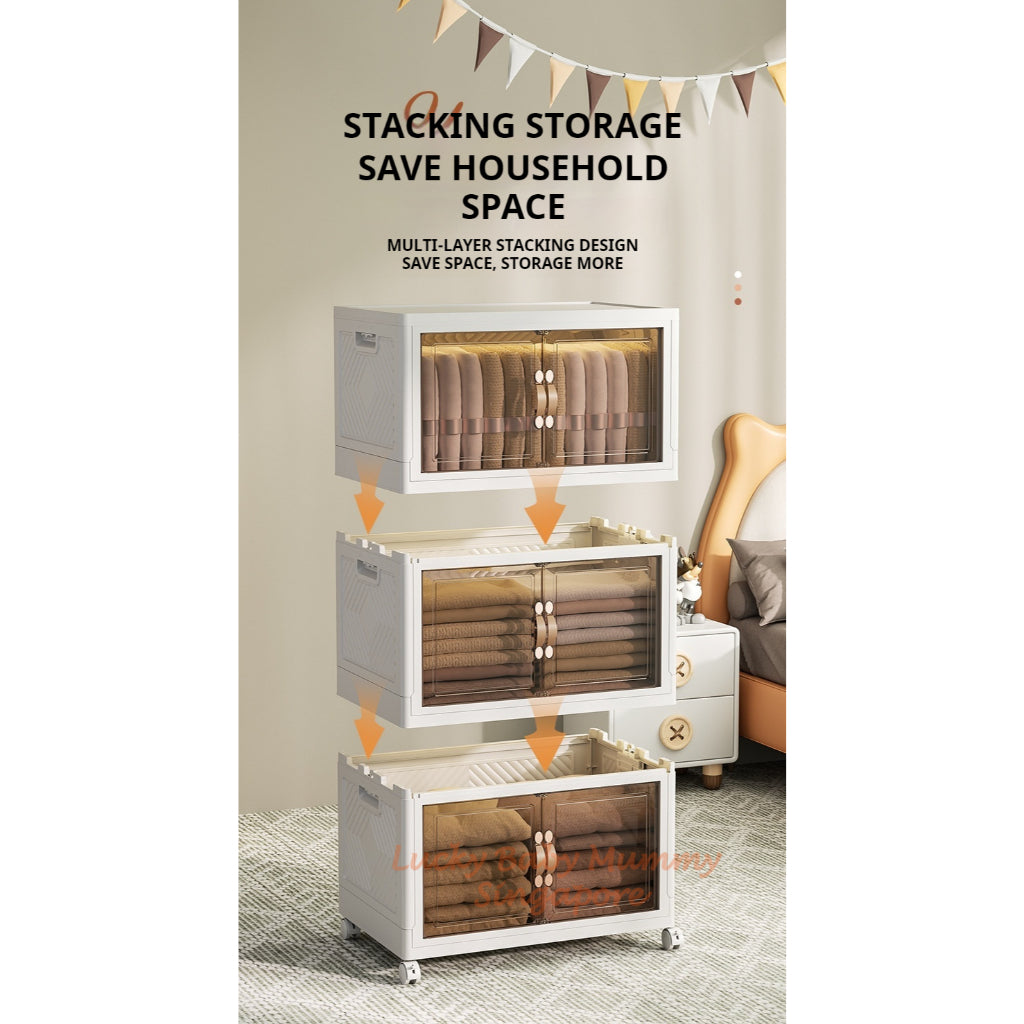Stackable Folding Cabinet / Thickened Storage Cabinet / Home Organizer / Double Door Storage Box with Wheels