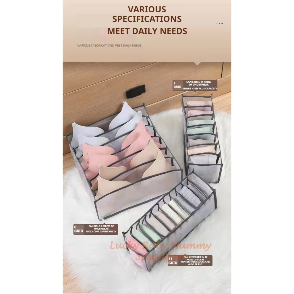【3 Pcs Set】Underwear Bra Storage Bag/ Drawer & Wardrobe Organizer/ Foldable Drawer Storage Box 6/7/11 Slots