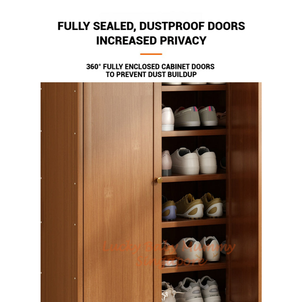 Shutter Door Bamboo Shoe Cabinet Dustproof/Multi-Layer Rack/Large Capacity for Doorway&Hallway