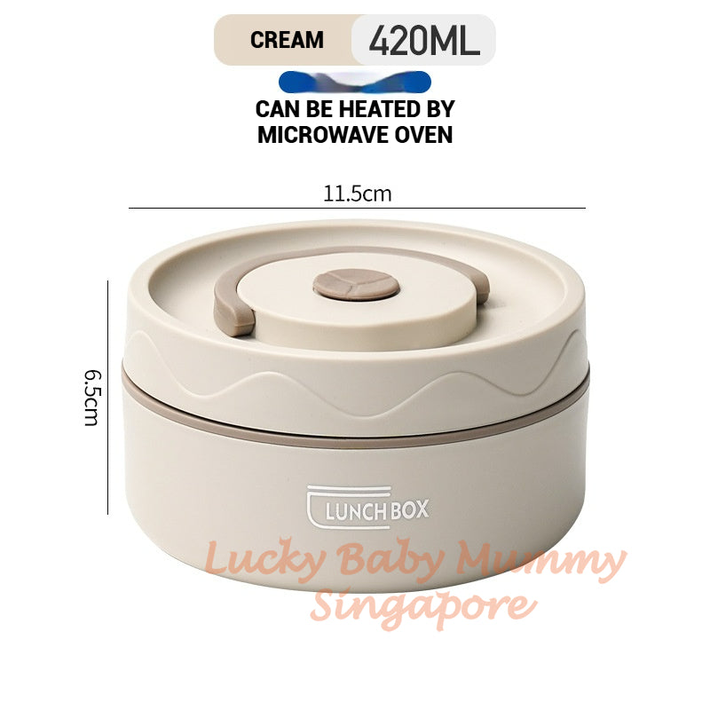 Stainless Steel Lunch Box / Microwaveable Thermos Food Container / Round Insulated Food Storage Box