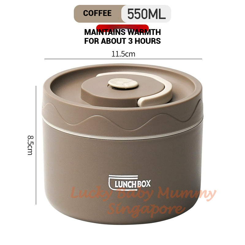Stainless Steel Lunch Box / Microwaveable Thermos Food Container / Round Insulated Food Storage Box