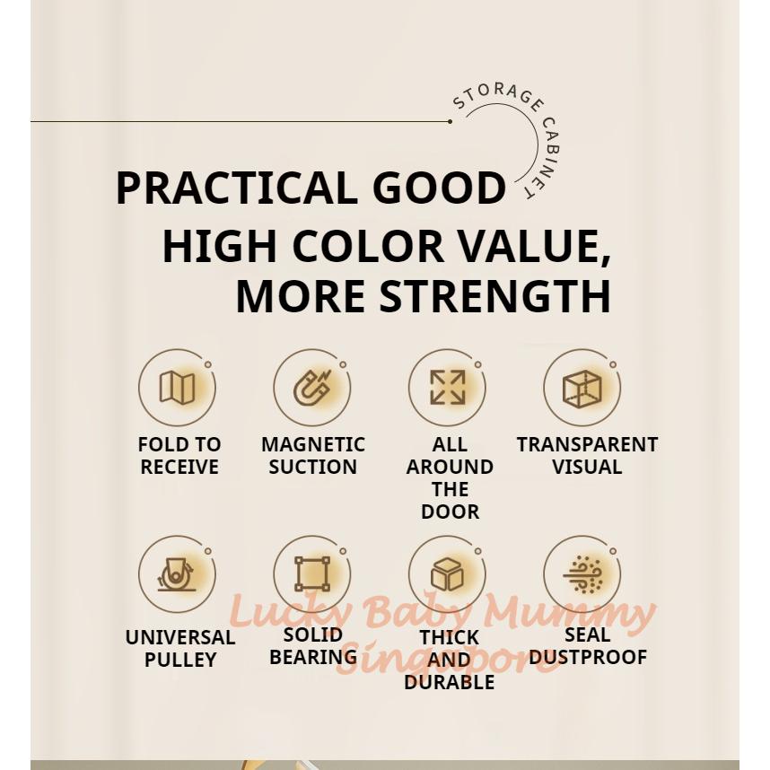 Stackable Folding Cabinet / Thickened Storage Cabinet / Home Organizer / Double Door Storage Box with Wheels