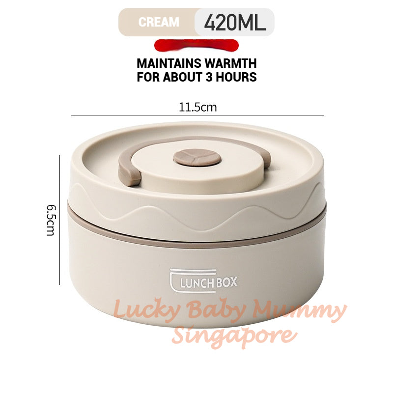 Stainless Steel Lunch Box / Microwaveable Thermos Food Container / Round Insulated Food Storage Box