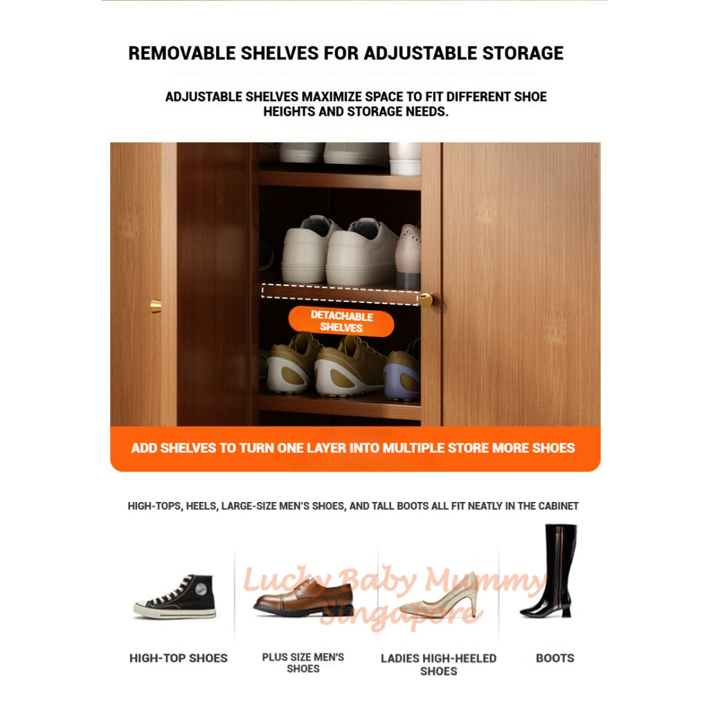 Shutter Door Bamboo Shoe Cabinet Dustproof/Multi-Layer Rack/Large Capacity for Doorway&Hallway