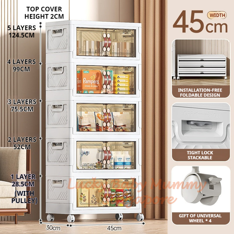 Stackable Folding Cabinet / Thickened Storage Cabinet / Home Organizer / Double Door Storage Box with Wheels