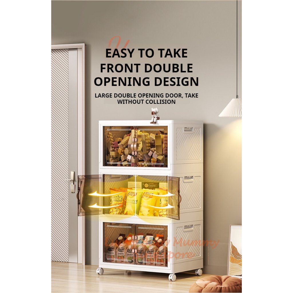 Stackable Folding Cabinet / Thickened Storage Cabinet / Home Organizer / Double Door Storage Box with Wheels