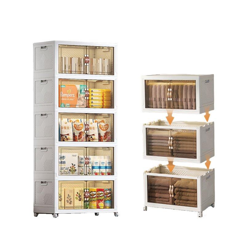 Stackable Folding Cabinet / Thickened Storage Cabinet / Home Organizer / Double Door Storage Box with Wheels
